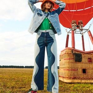 Ghanda Wave High Rise Flare Jean Deep Blue NWT